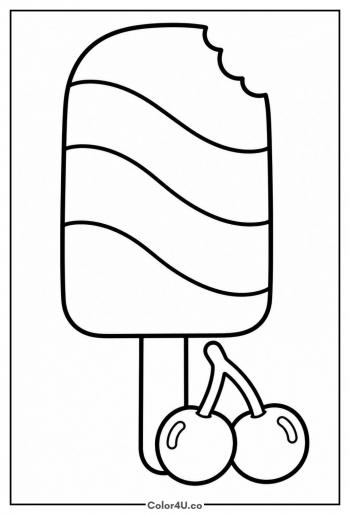 Cherry Popsicle on a Stick coloring page