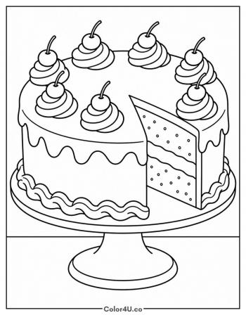 Cherry Cake with Whipped Cream coloring page