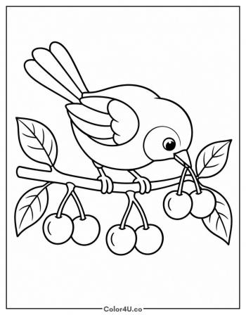 Bird on a Cherry Branch coloring page