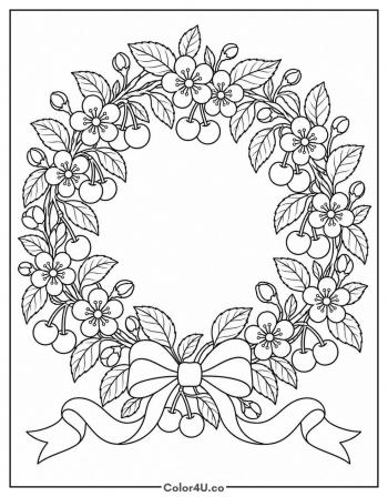 Cherry Wreath coloring page
