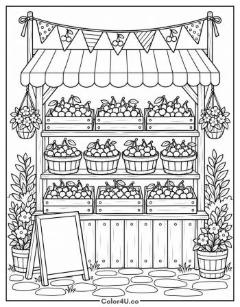 Cherry Stand at the Farmers Market coloring page