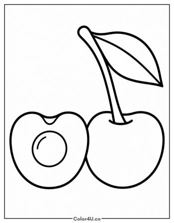 Cherry Cut in Half with the Pit coloring page