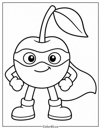 Superhero Cherry with a Cape coloring page