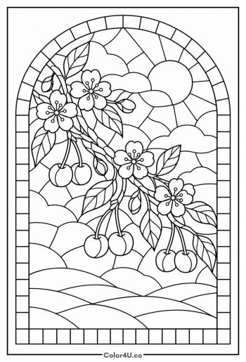 Cherry Stained Glass Window coloring page