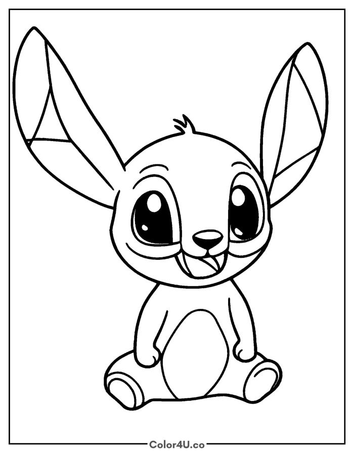 Chibi Stitch with large pointed ears and a happy smile, easy Disney coloring page, free printable