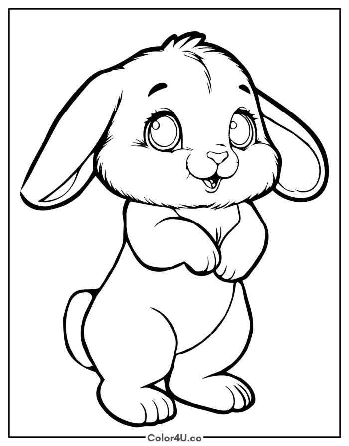 Honey bunny with floppy ears and big eyes, easy rabbit coloring page, free printable