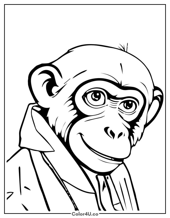 Chimpanzee wearing a suit jacket, medium monkey coloring page, free printable