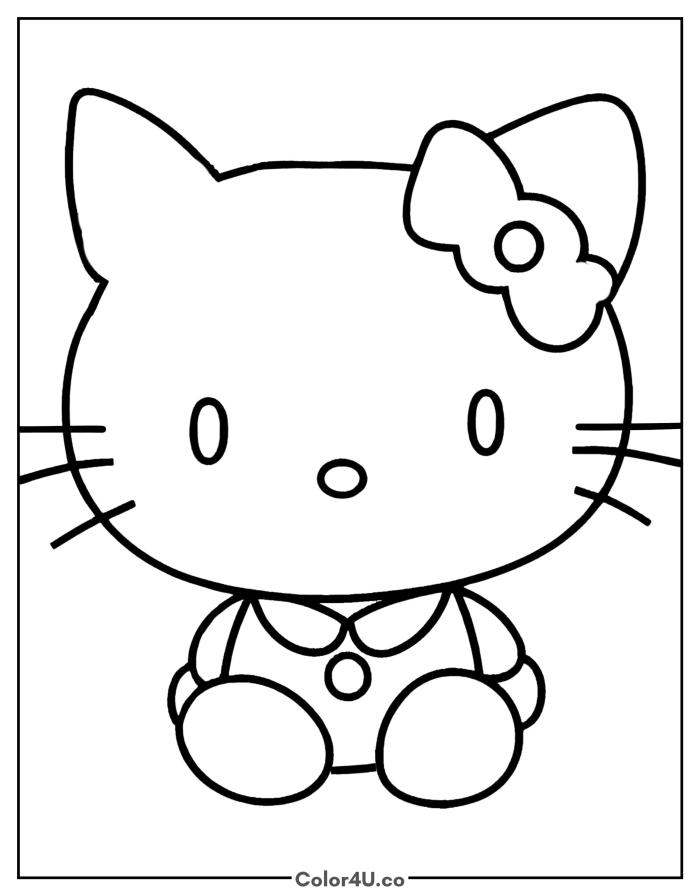 Hello Kitty sitting close-up portrait, easy Sanrio coloring page, free printable
