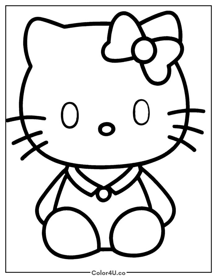 Hello Kitty seated portrait, easy Sanrio coloring page, free printable