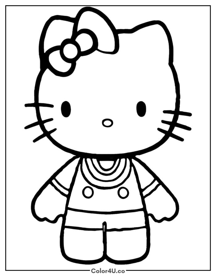 Mimmy White in sailor overalls with bow on right ear, easy Sanrio coloring page, free printable