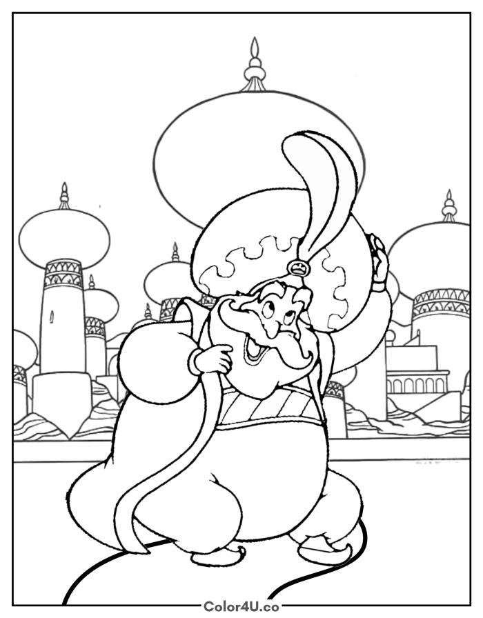The Sultan outside Agrabah palace, medium Disney coloring page, free printable
