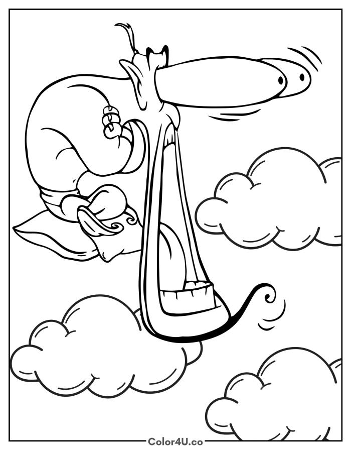 Genie stretched thin with eyes on stalks, medium Disney Aladdin coloring page, free printable
