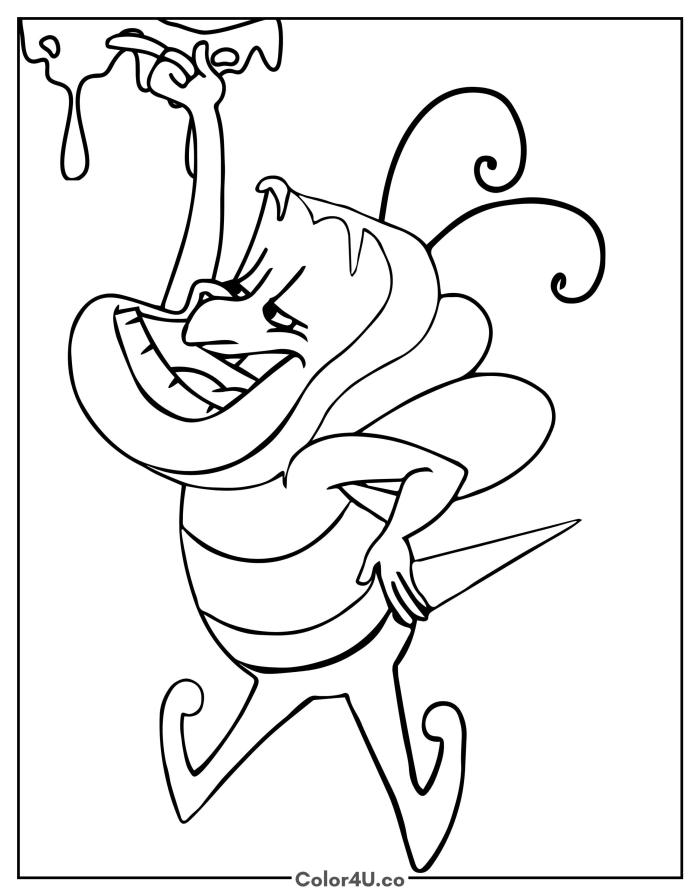 Genie transformed into a bee with wings and stripes, medium Disney Aladdin coloring page, free printable