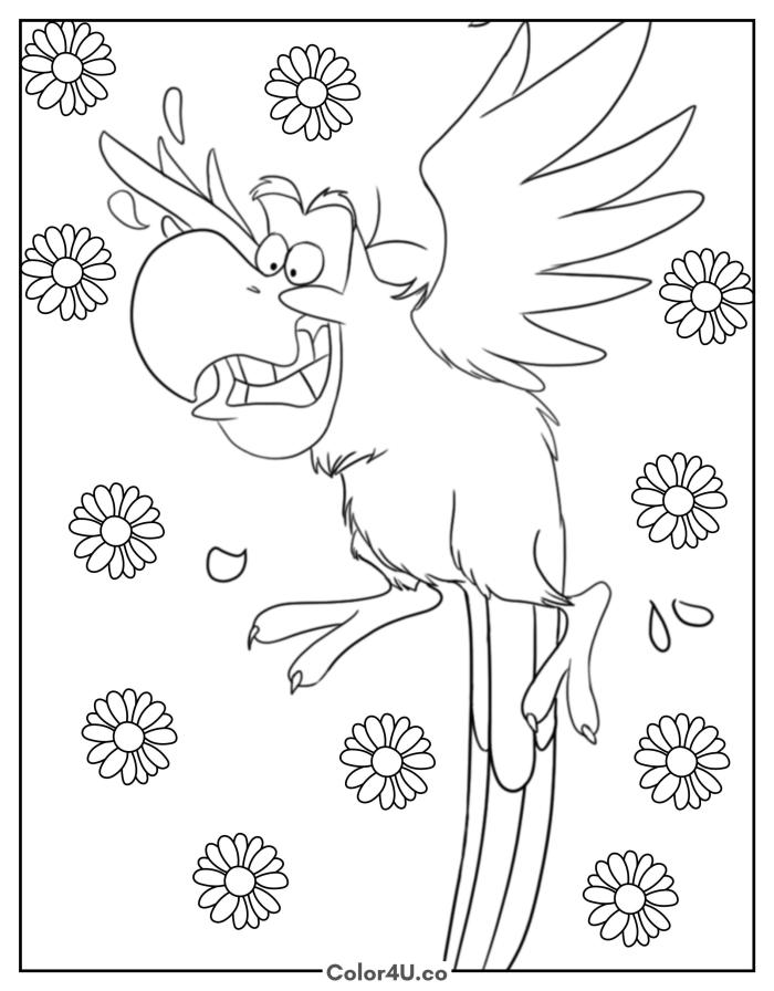 Iago the parrot spreading wings and laughing, medium Disney coloring page, free printable