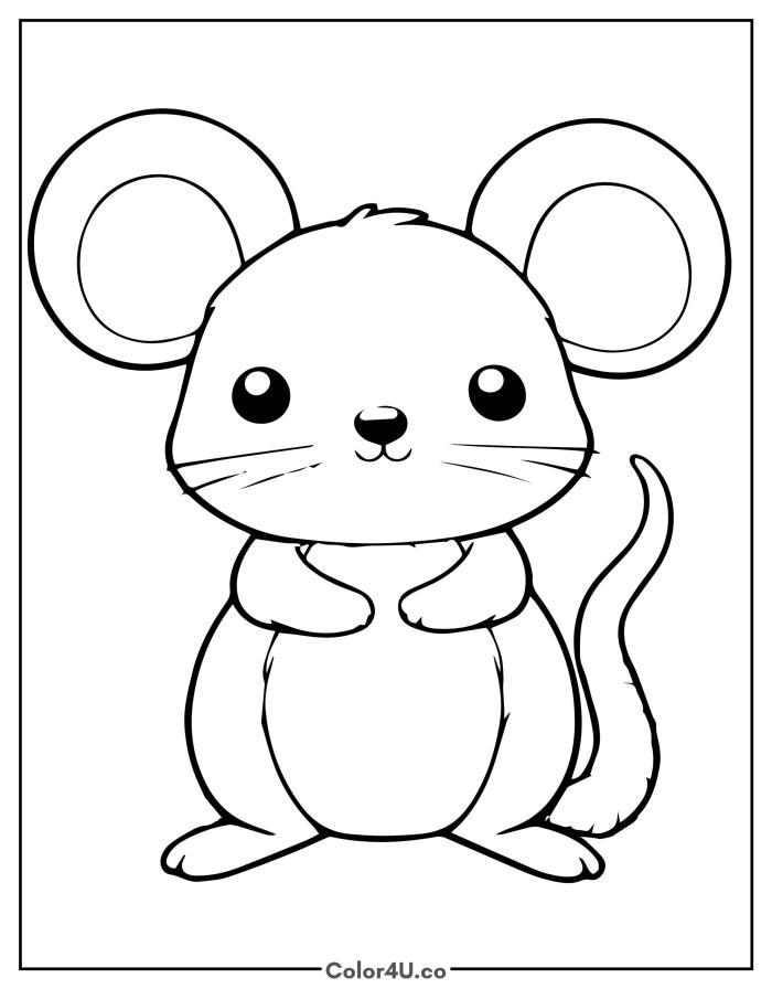 Simple mouse standing upright, easy Mouse coloring page, free printable