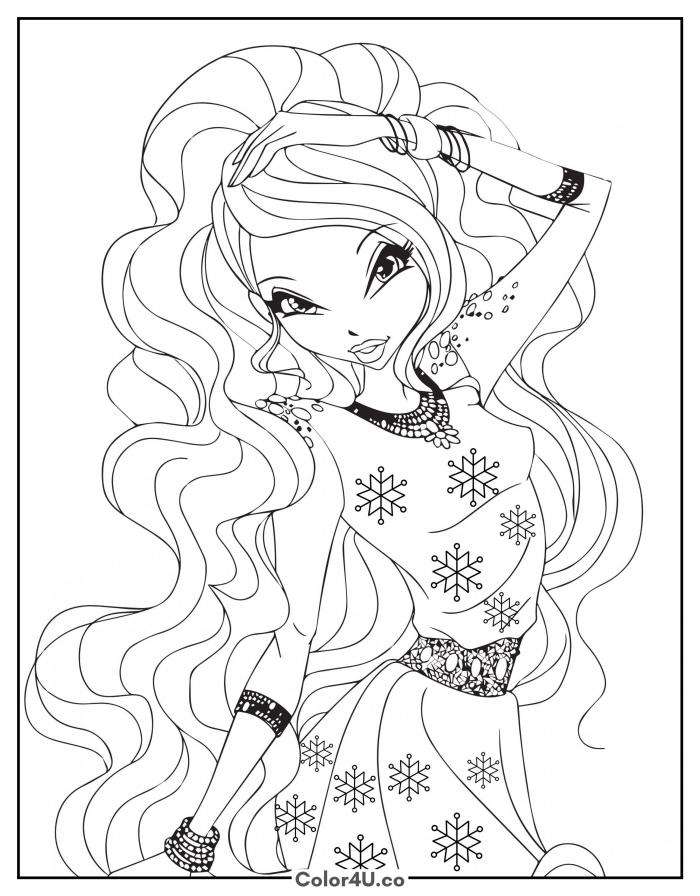Aisha In A Pretty Dress Coloring Page