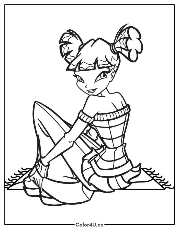 Musa Sitting on the Carpet Coloring Page