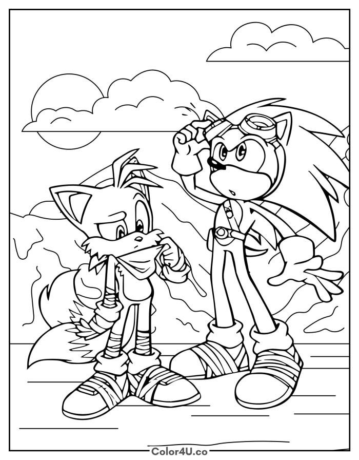 Tails and Sonic in the Mountains Coloring Page