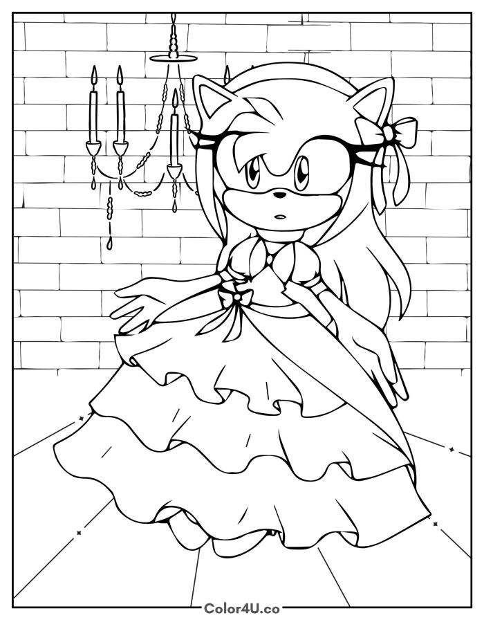 Amy Rose at the Ball Coloring Page