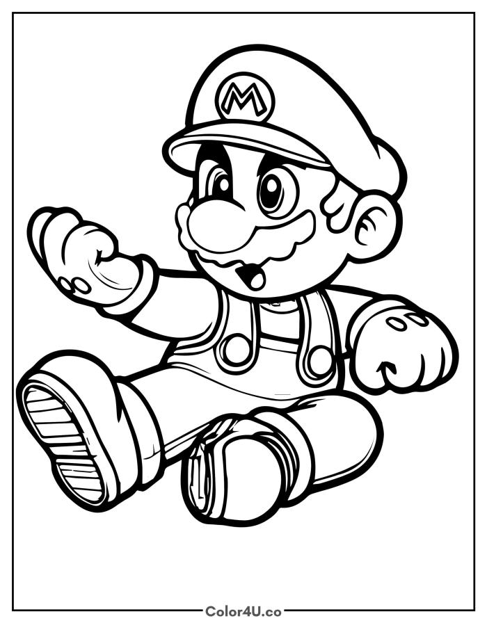 Mario Jumping Coloring Page