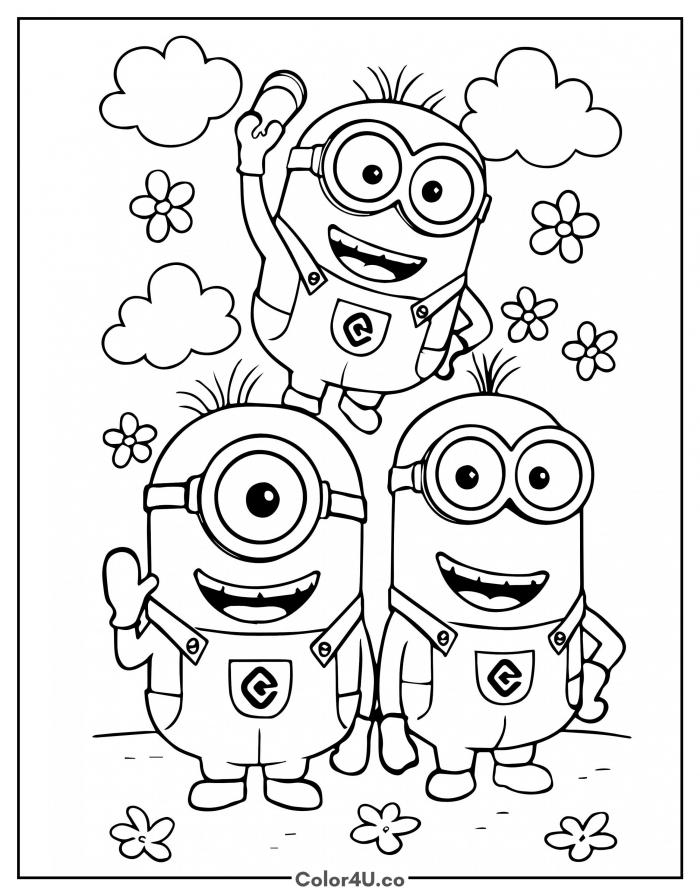 Three Minions In A Flower Field Coloring Page Free Printable PDF Three Minions In A Flower Field Coloring Page Free Printable PDF
