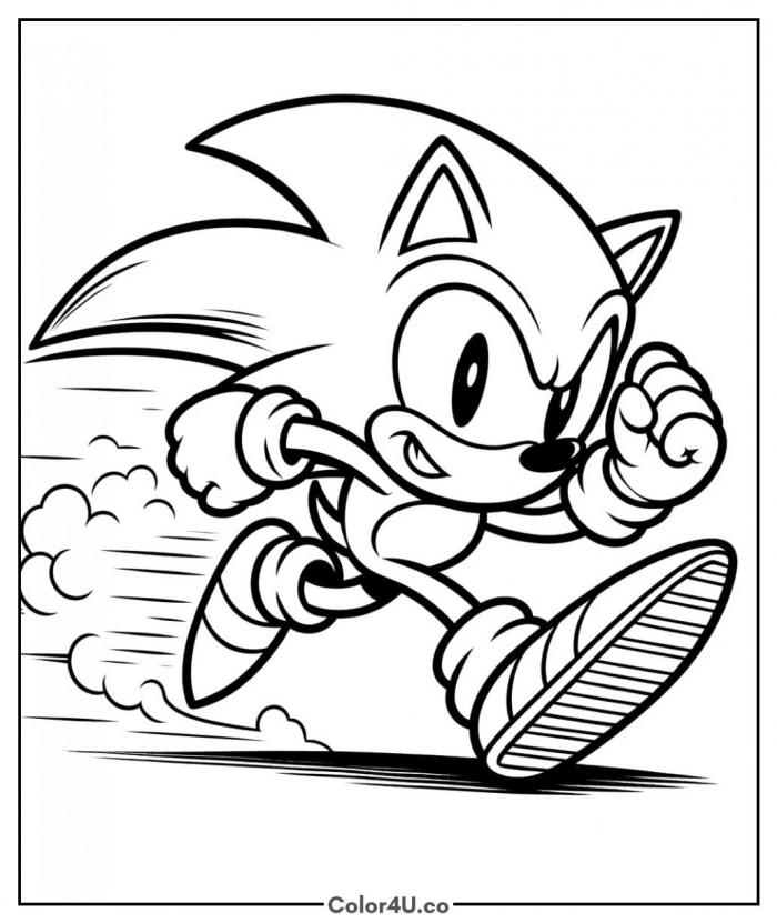 Classic Sonic running at full speed, easy Sonic the Hedgehog coloring page, free printable