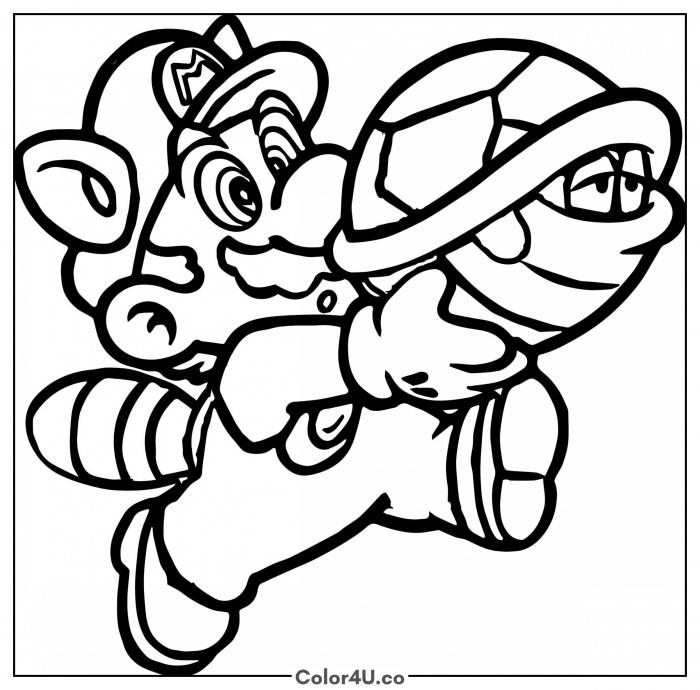 Mario with a Koopa Shell Coloring Page