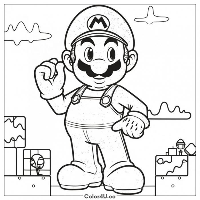 Mario in the Mushroom Kingdom Coloring Page