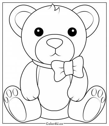 Cute Teddy Bear with Bow Coloring Page