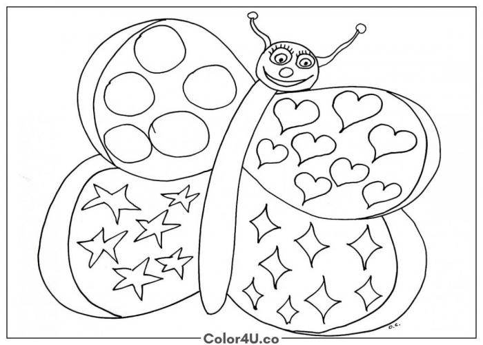 Cute Butterfly with Shapes Coloring Page