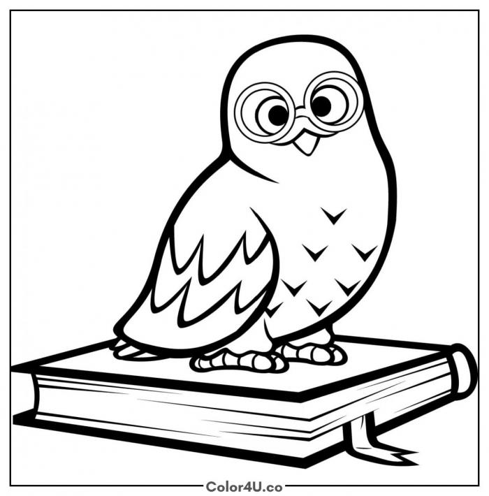Cute Owl Sitting on a Book Coloring Page