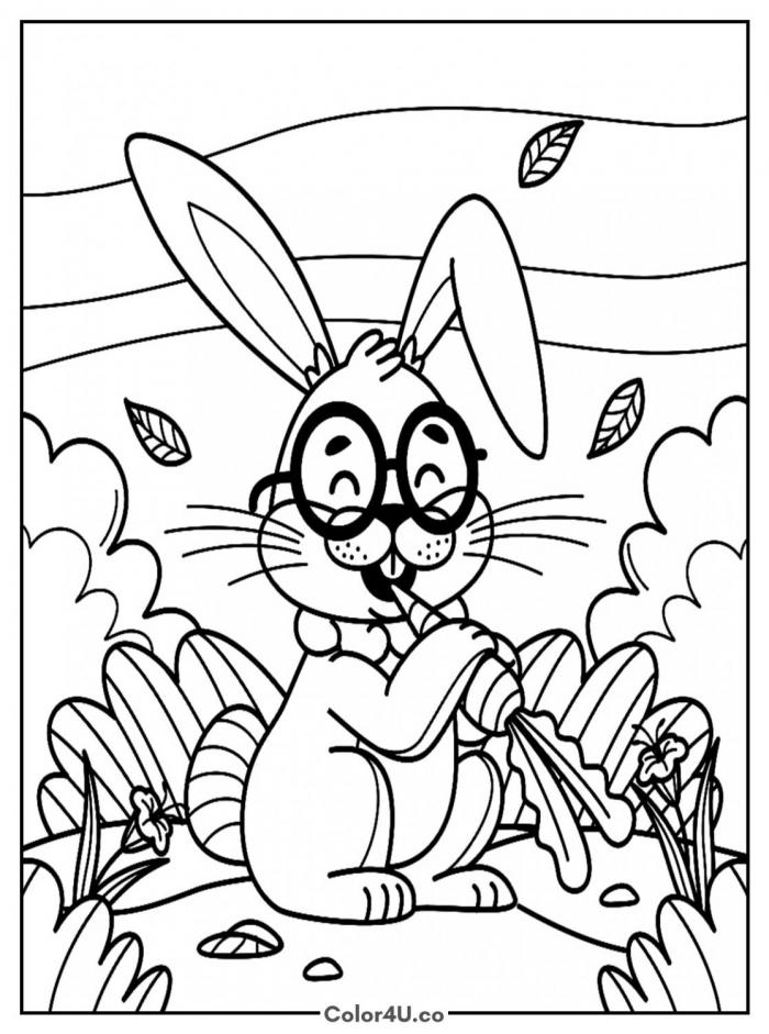 Cute Bunny Eating a Carrot Coloring Page