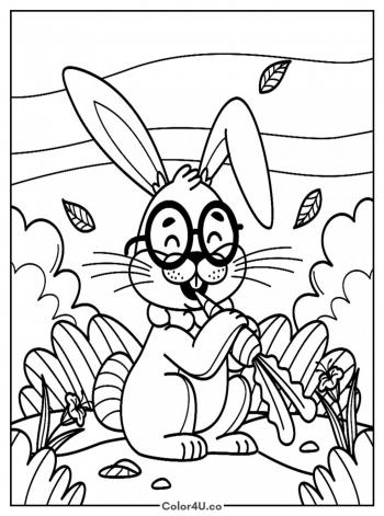 Cute Bunny Eating a Carrot Coloring Page