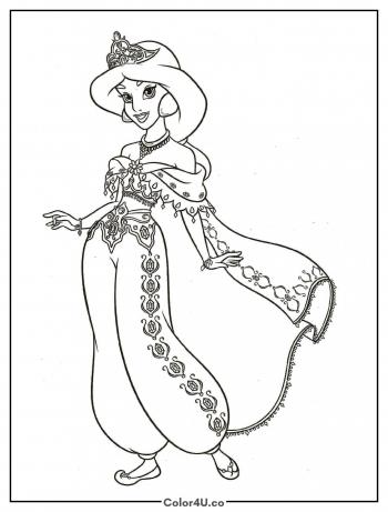 Princess Jasmine in Jewel-Decorated Costume Coloring Page