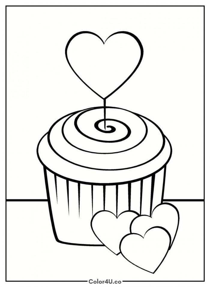 Valentine's Day Cupcake Coloring Page