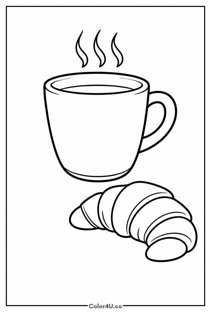 Coffee and a croissant Coloring Page