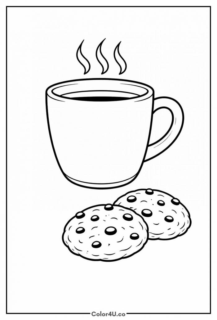 Coffee With Cookies Coloring Page