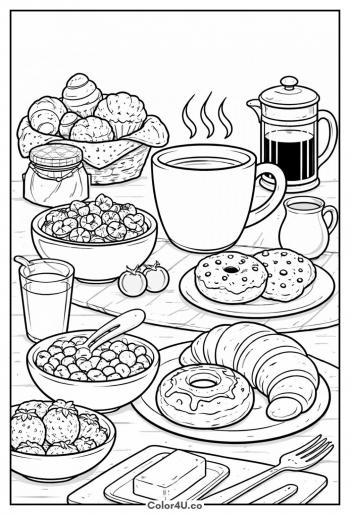 Breakfast Table With Coffee And Pastry coloring page