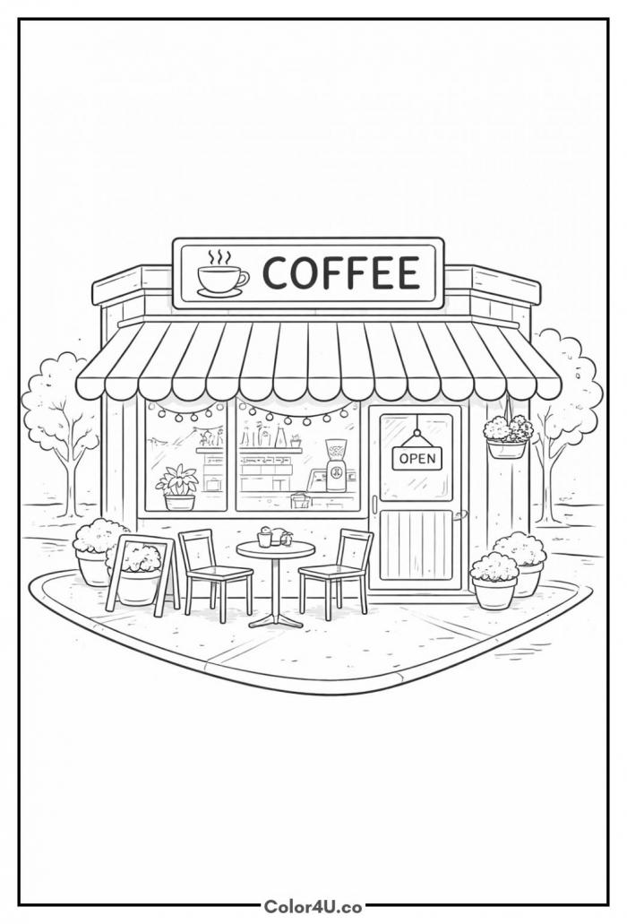 Coffee Shop Coloring Page