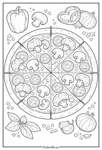 Vegetable Pizza With Toppings Coloring Page