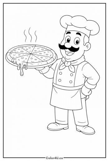 Chef Holding Freshly Baked Pizza Coloring Page
