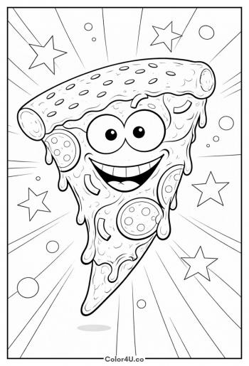 Goofy Pizza Slice with a Grin Coloring Page