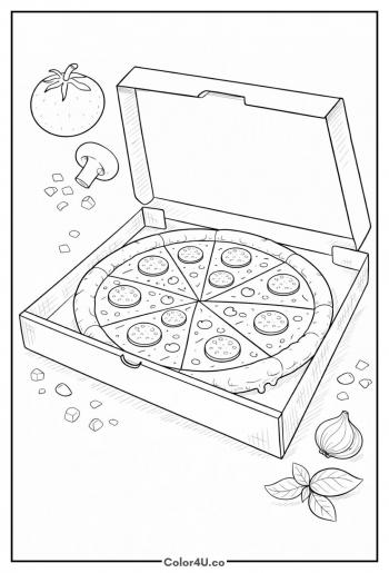 Pepperoni pizza in a box Coloring Page