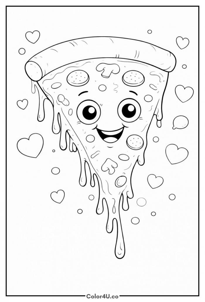 Smiling Pizza Slice With Melting Cheese Coloring Page