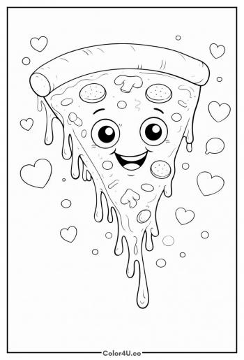 Smiling Pizza Slice With Melting Cheese Coloring Page