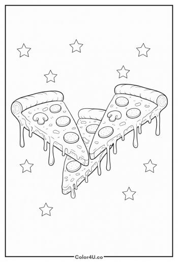 Melting pizza slices with stars Coloring Page
