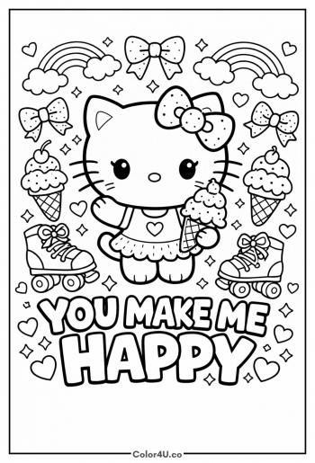 Hello Kitty - YOU MAKE ME HAPPY coloring page