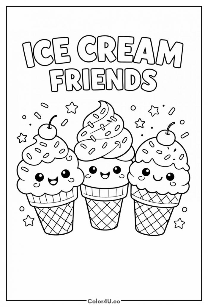 Ice Cream Friends Coloring Page