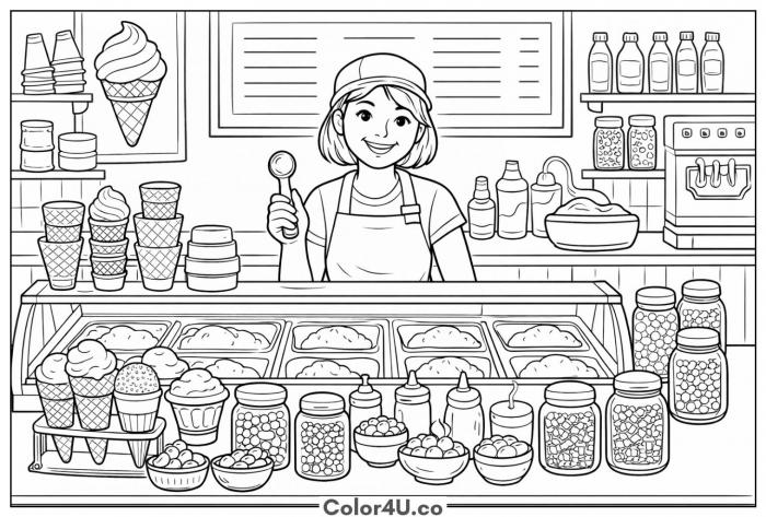 Ice Cream Shop Coloring Page