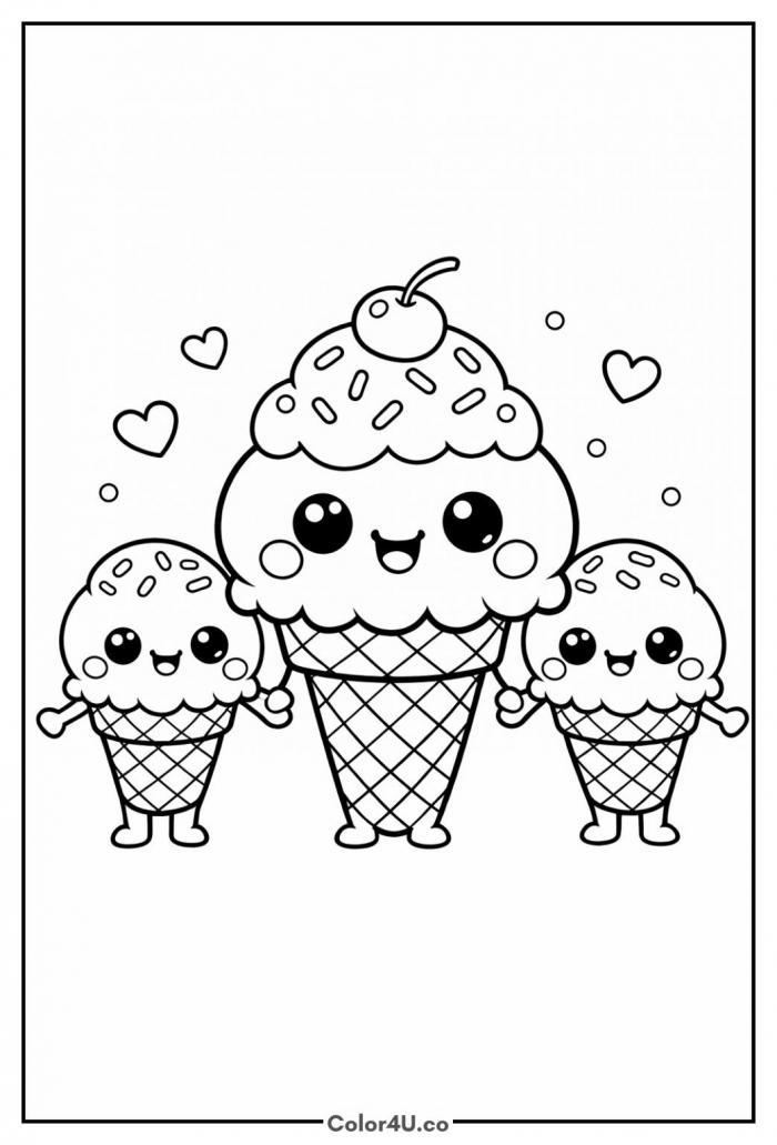 Happy Ice Cream Family Coloring Page